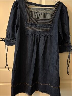 Denim Square-Neck Tunic Dress - Dark Blue
